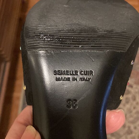 Laurence Dacade Black Suede Bow & Crystal Accent Mule. Size 38/8. - Picture 7 of 8